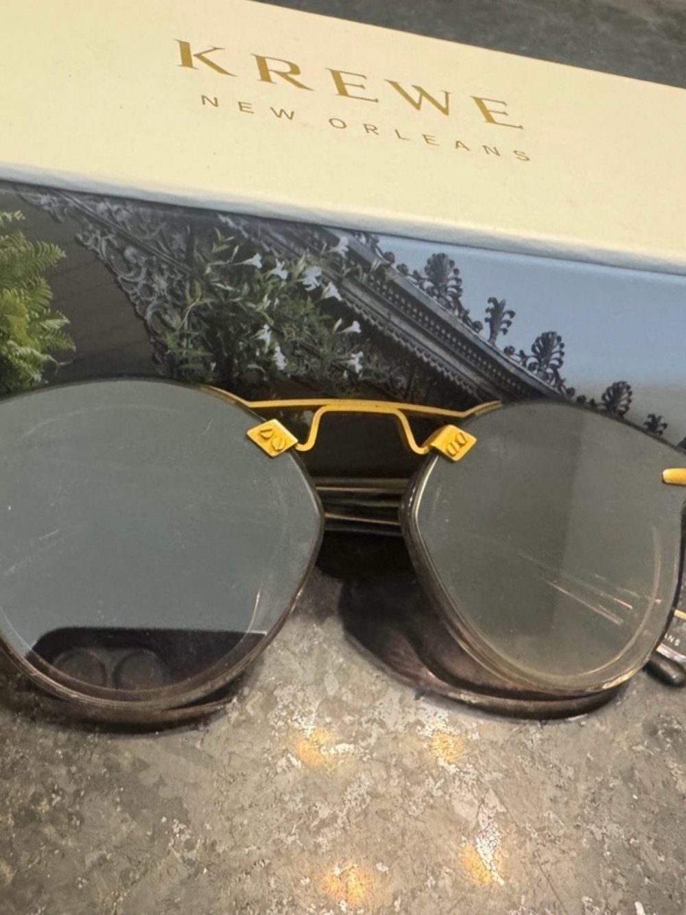 KREWE Round Sunglasses in Black and Gold with Smoke Lenses